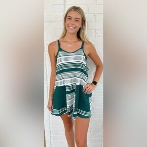 NWT New Me Striped Pocket Swing Dress SZ Small Green & White Casual Tank Dress
